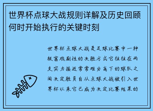 世界杯点球大战规则详解及历史回顾何时开始执行的关键时刻